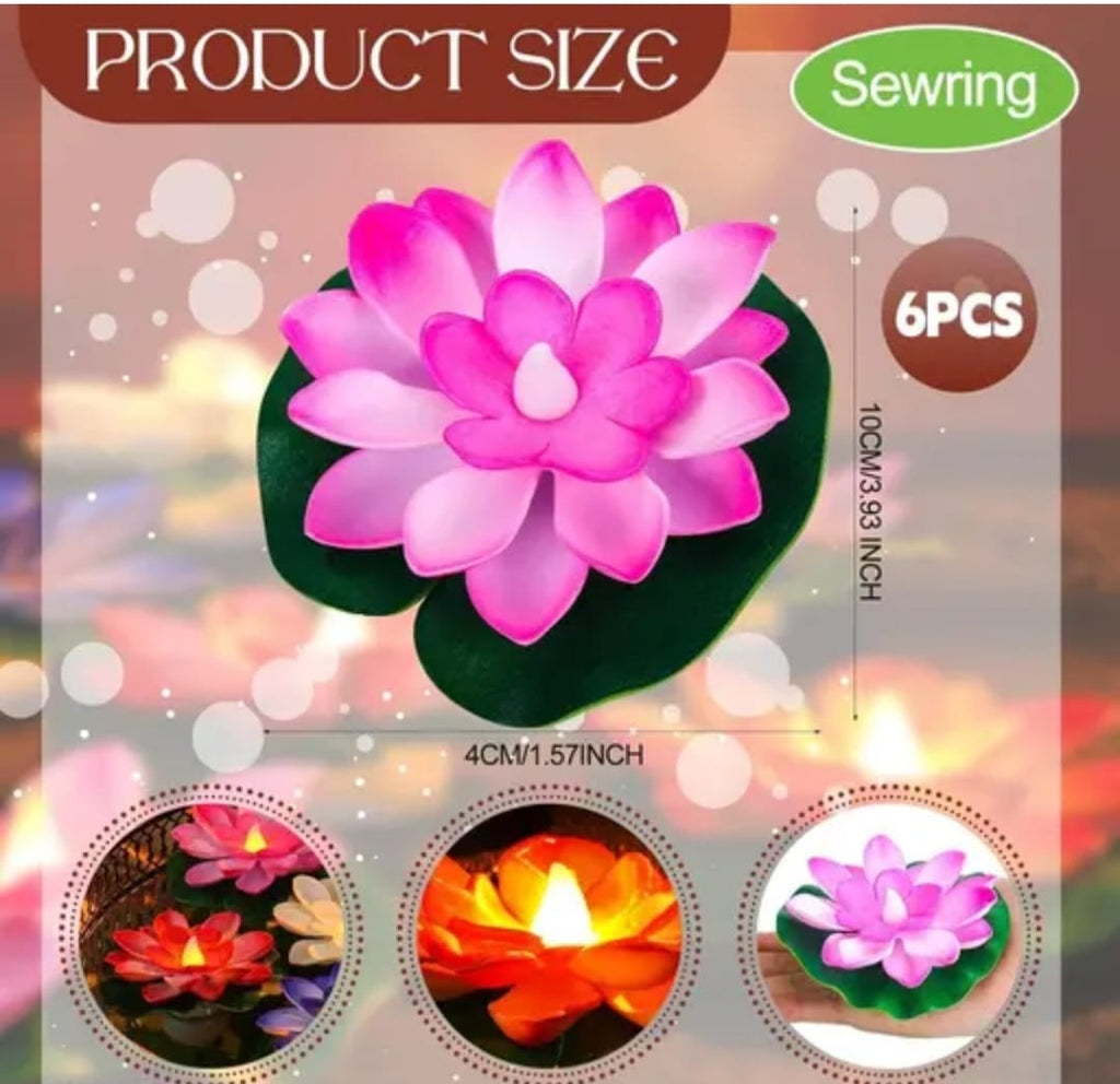 🌸 Premium Water-Activated Floating LED Lotus Lights for Festive Decor - Pack of 6