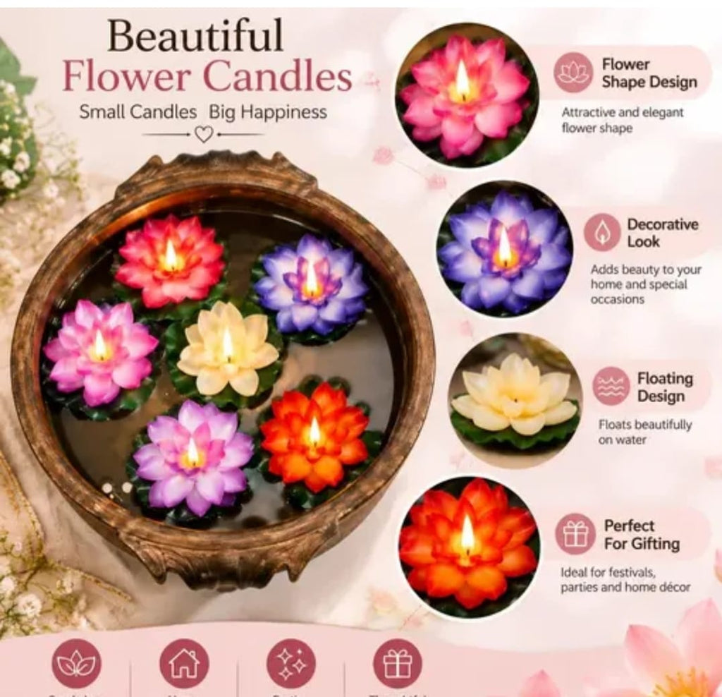 🌸 Premium Water-Activated Floating LED Lotus Lights for Festive Decor - Pack of 6