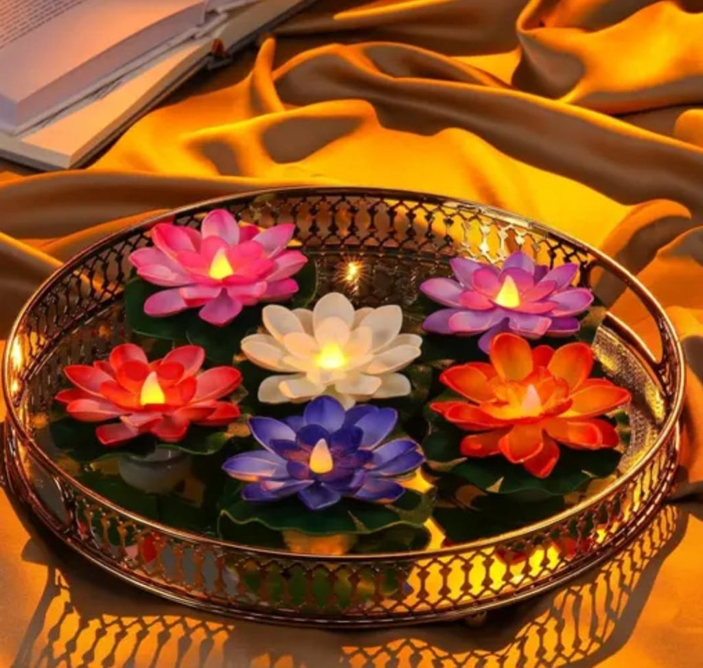 🌸 Premium Water-Activated Floating LED Lotus Lights for Festive Decor - Pack of 6