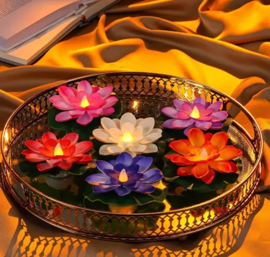 🌸 Premium Water-Activated Floating LED Lotus Lights for Festive Decor - Pack of 6