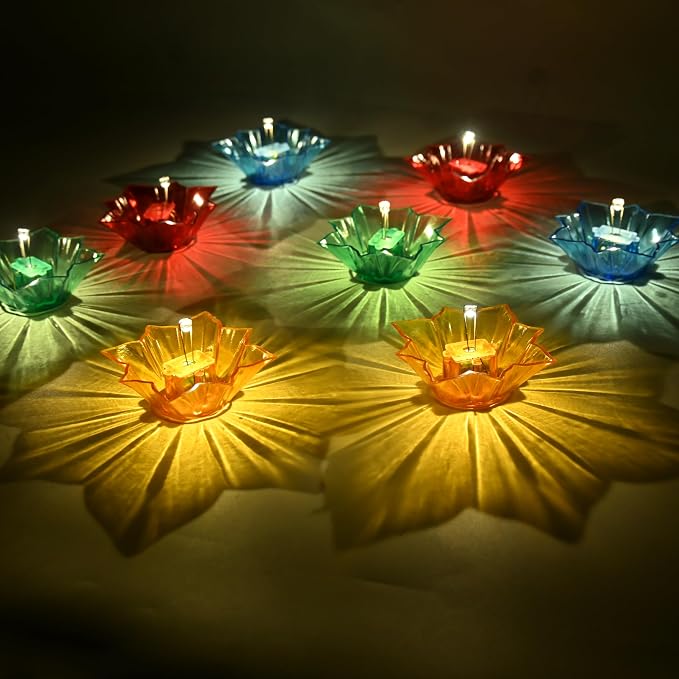 🌸 Colorful Lotus Flower LED Diya Decorative Lights – Set of 6